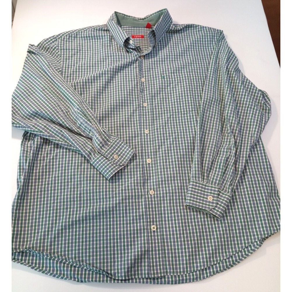 Men's Izod Long Sleeve Button Down Shirt, 2XL, Green Plaid